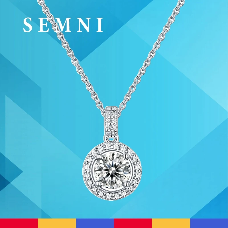 

SEMNI 5.0CT Luxury Round Moissanite Diamond Necklace Pendant for Women Girls Party Birthday Gift925 Sterling Silver Fine Jewelry