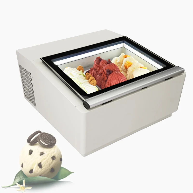 Commercial Ice Cream Display Cabinet Supermarket Refrigerator Showcase Top Sliding Door Chest Freezer