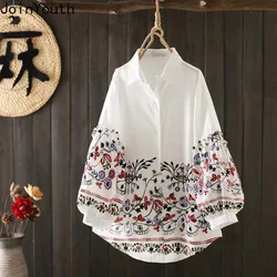 2023 Blusas Mujer De Moda Women's Clothing Vintage Blouse Chic Embroidery Floral Long Sleeve Shirts Lantern Sleeve White Tops