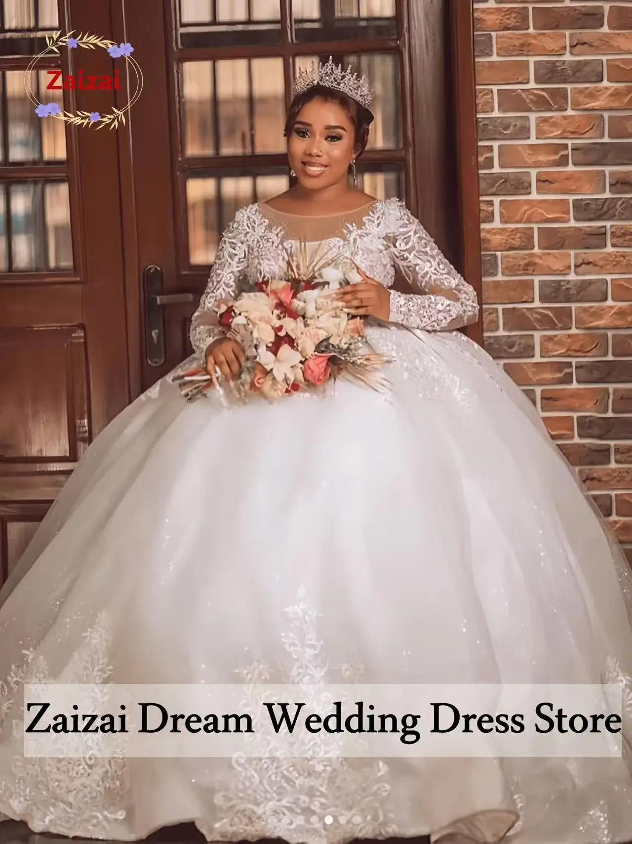 Customized Luxury O Neck Sparkling Lace Appliques Beaded Wedding Dresses For Bride Long Sleeves Bridal GownsTrain Robe De Marie
