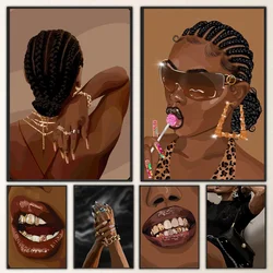 1pc Hip Hop Black Girl Gold Jewelry Poster Self-adhesive Art Waterproof Paper Sticker Coffee House Bar Room Wall Decor