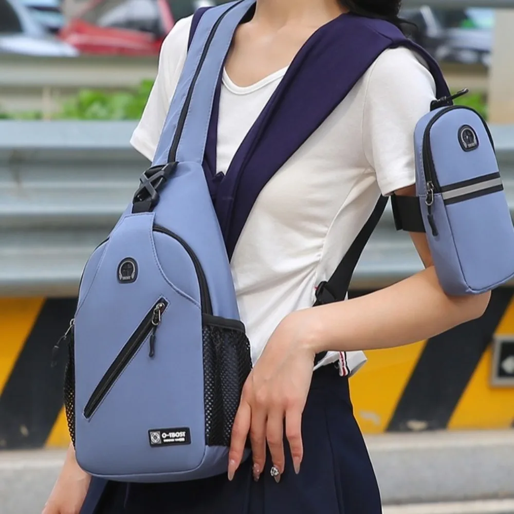 

Multifunctional Men's Chest Bag Lightweight Phone Bag Shoulder Crossbody Bag Solid Color with Packet Sports Backpack Student