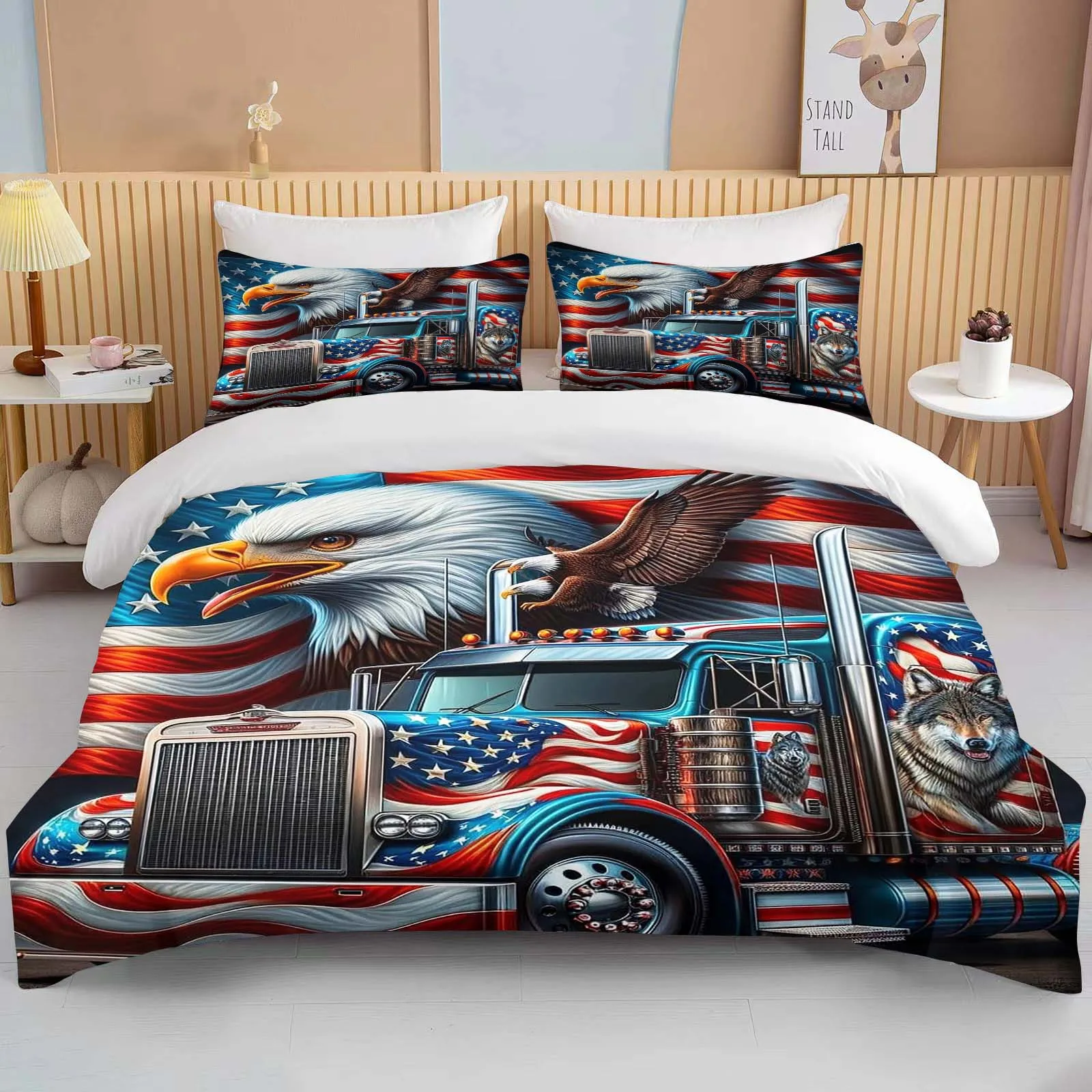 

10 Sizes Great American Truck Eagle 3pcs Bedding Sets Duvet Set Comforter Bed Set Queen King Size Kids Boys Home Textiles Gift