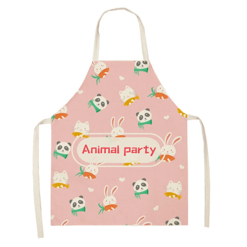 Cartoon Animal Owl Pattern Parent-child Linen Sleeveless Hand Wipe Waist Apron Kitchen Home Decoration Cleaning Kitchen Aventais