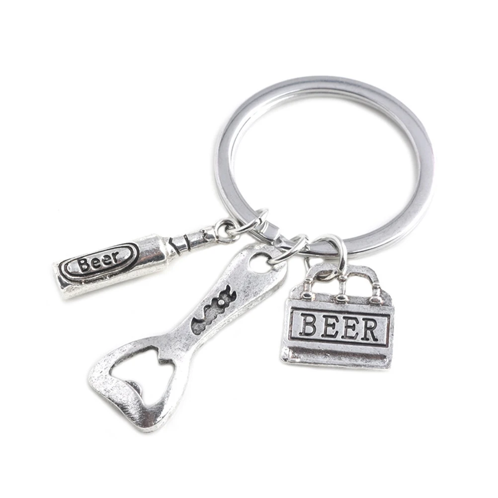 

Beer Bottle Opener Keychain Sturdy Metal Funny Keyring Decor Father Day Hanging Man Keychains Practical Design Gifts