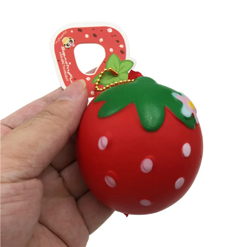 Cute Simulated Fruit Strawberry Key Chain PU Slow Rebound Toy Creative Soft Pinch Music Fidget Toy Child Adult Decompression Toy