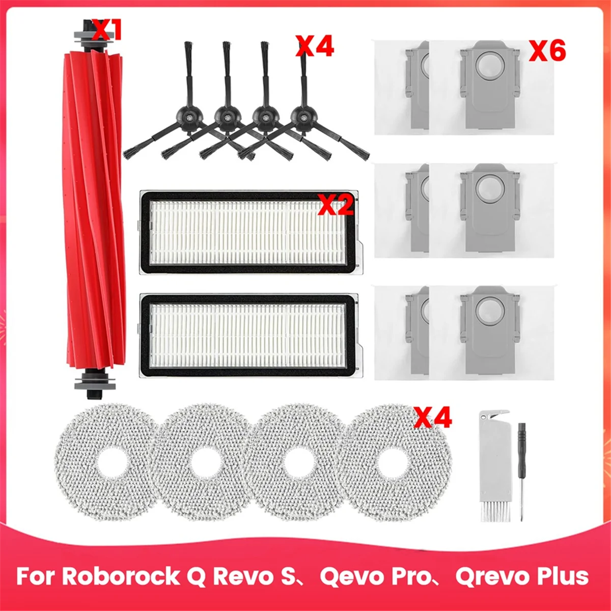 For Roborock Q Revo S, Qevo Pro, Qrevo Plus Robot Vacuum Cleaner Main Side Brush Hepa Filter Mop Cloth Dust Bags Parts