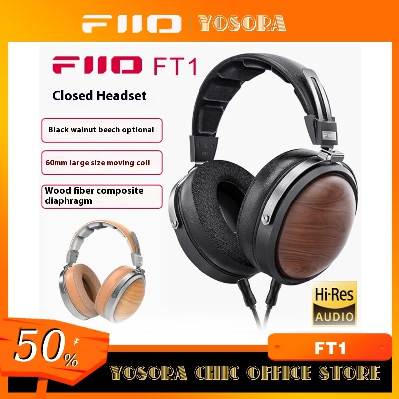 Fiio Ft1 Headphones Wired Walnut Wood Earphones Hifi 60mm Dynamic Ccaw Custom Nanowood Fiber Composite Diaphragm Esport Headsets