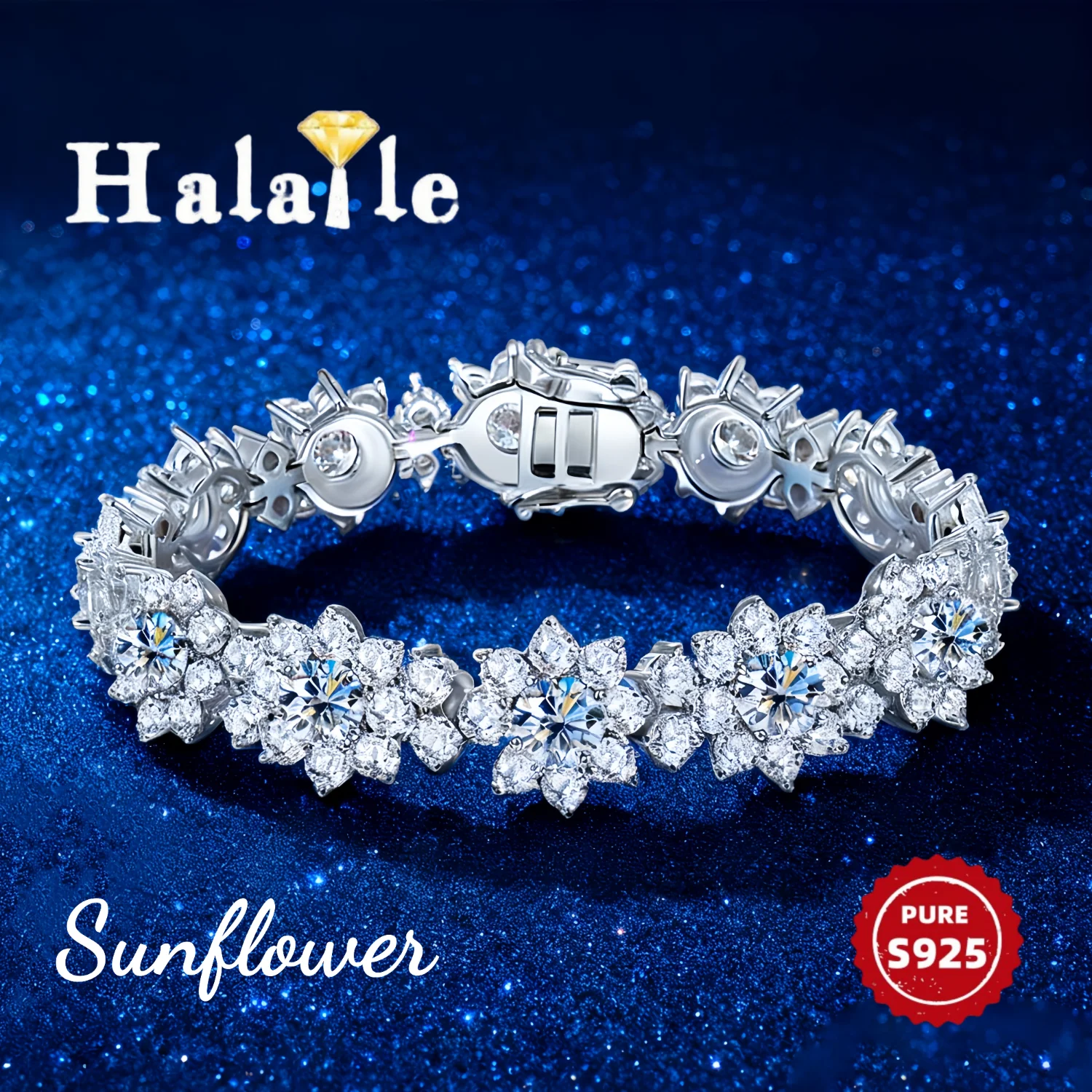 

Halaile 18.04CT Moissanite Bracelet S925 Sterling Silver Sunflower Tennis Trendy Fine Jewelry For Women Luxury Fancy Gift