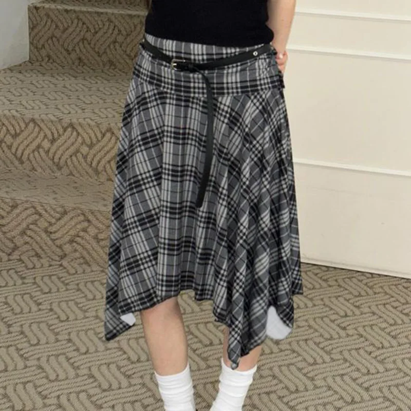 Y2K Skirt European American College Style Striped Contrast Irregular Girls Half Retro Low Waist Versatile Slimming Casual