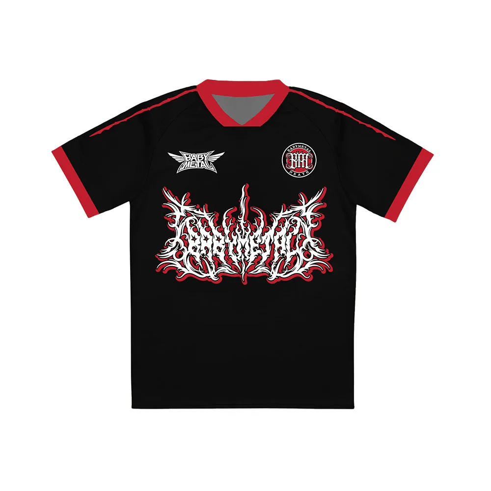 Babymetal Football Tees Short Sleeve V-neck Summer Sports Shirt Hip Hop Unisex Streetwear Tops Loose Fashion Graphic Print Merch