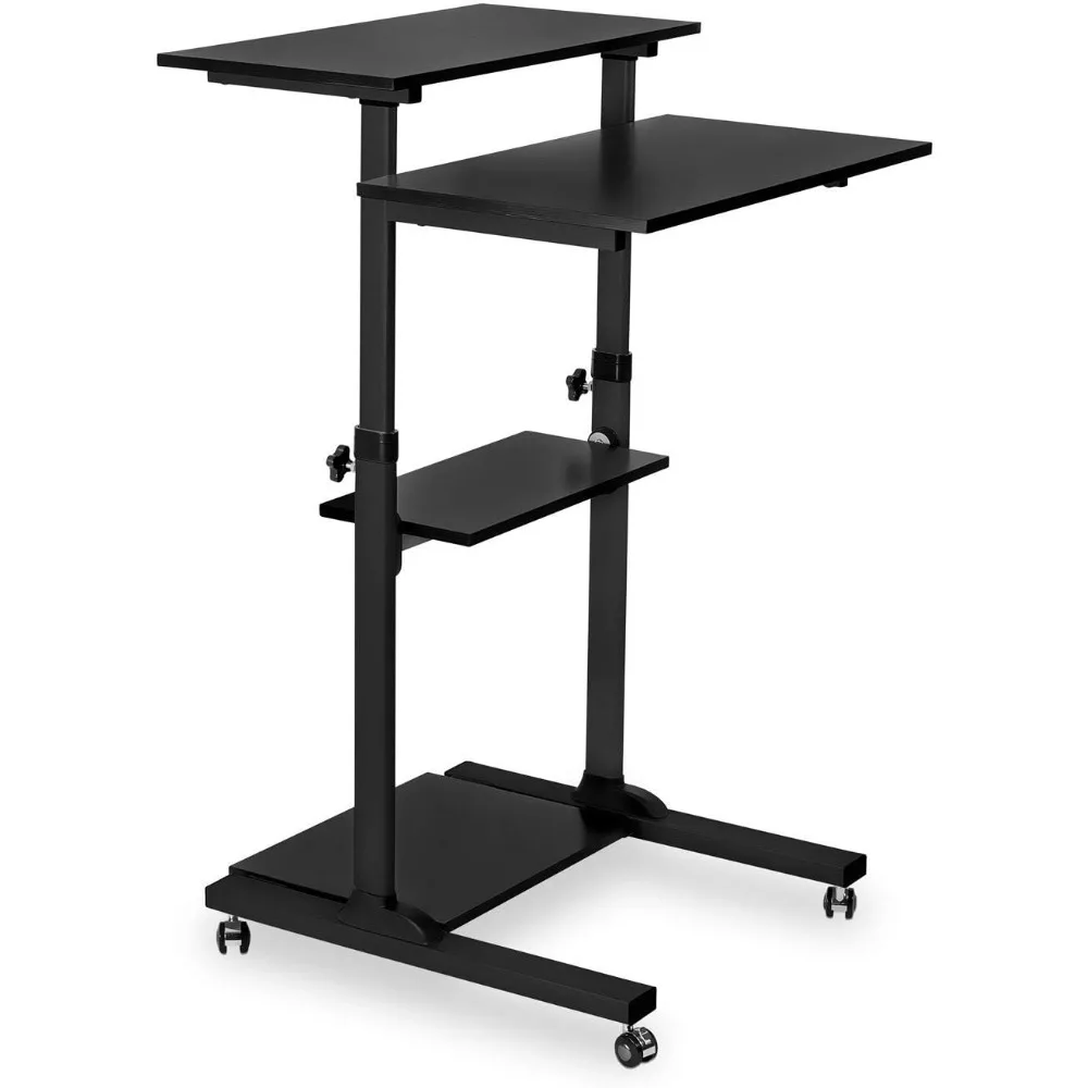 Mobile Standing Desk Cart, Height Adjustable Rolling Stand Up Desk, Computer Workstation for Office, School