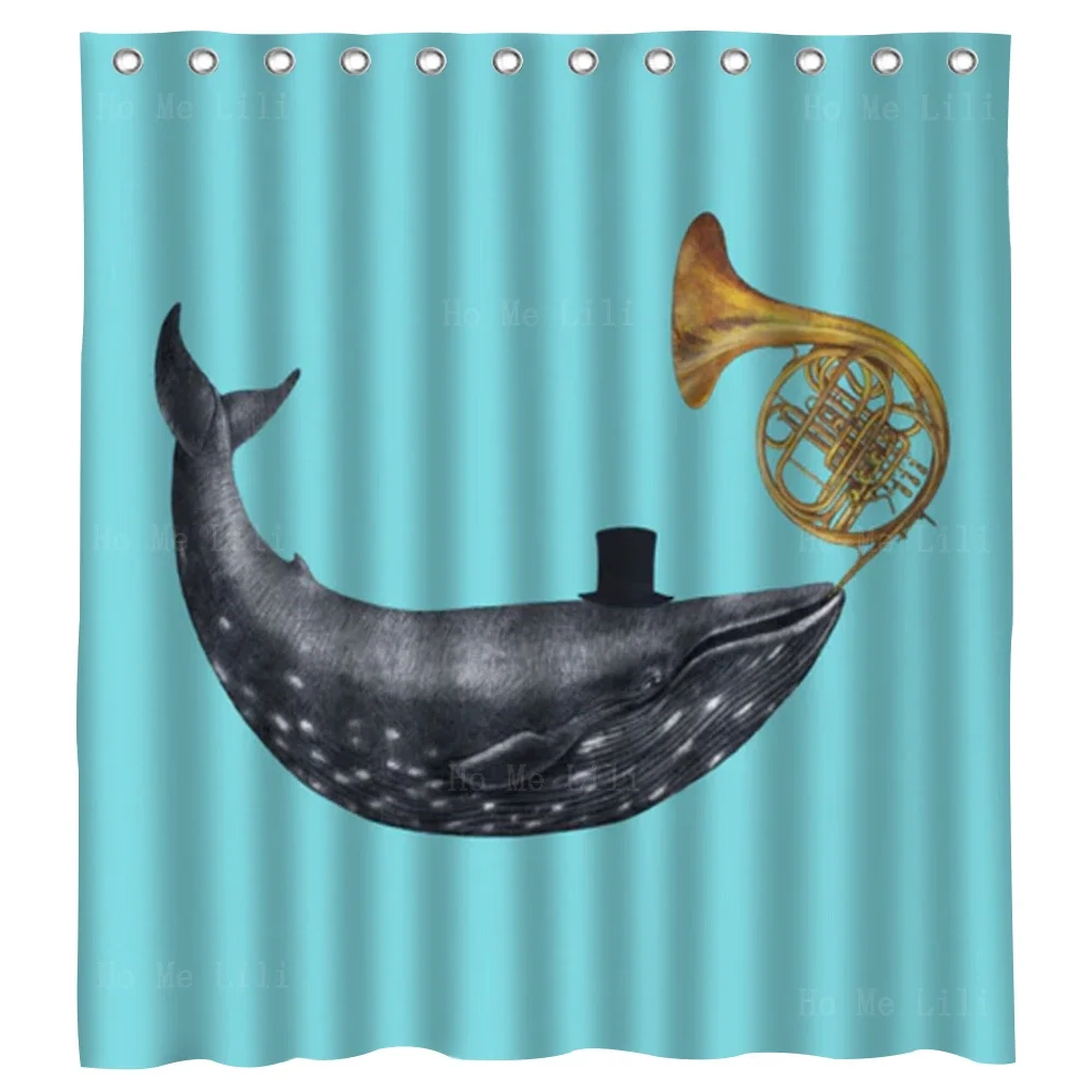 Whale Song Blue T Rex Dino Character Rocking Guitar Funny Animals Play Musical Instruments Shower Curtain By Ho Me Lili