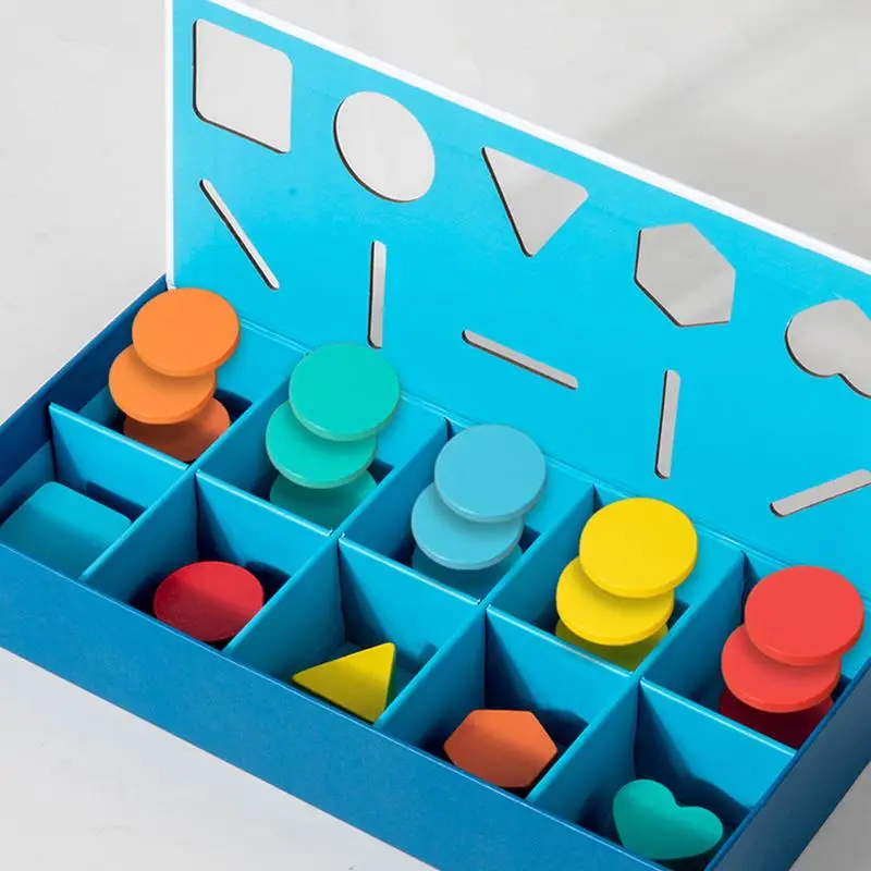 Wooden Color Shape Sorting Box Geometric Matching Blocks Fine Motor Skills Toys Color Recognition Training Set for Boys and