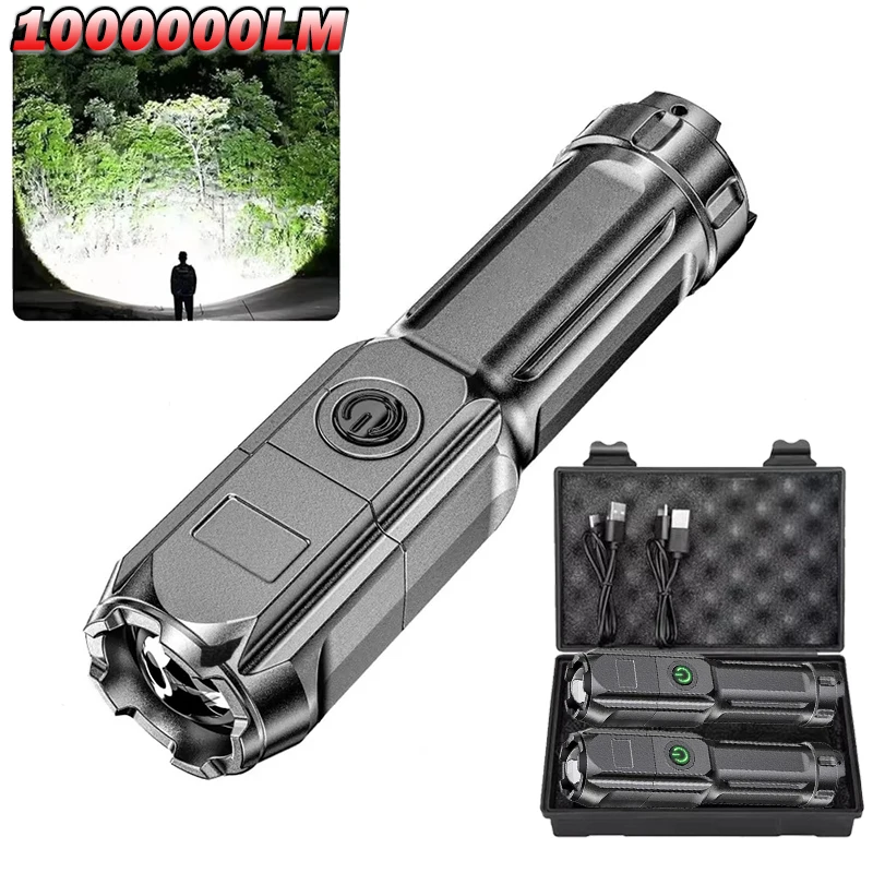 

Тактические фонарики с телескопическим зумом, перезаряжаемый светодиодный фонарь, 4 режима освещения, водонепроницаемый фонарик дальнего действия для кемпинга, рыбалки