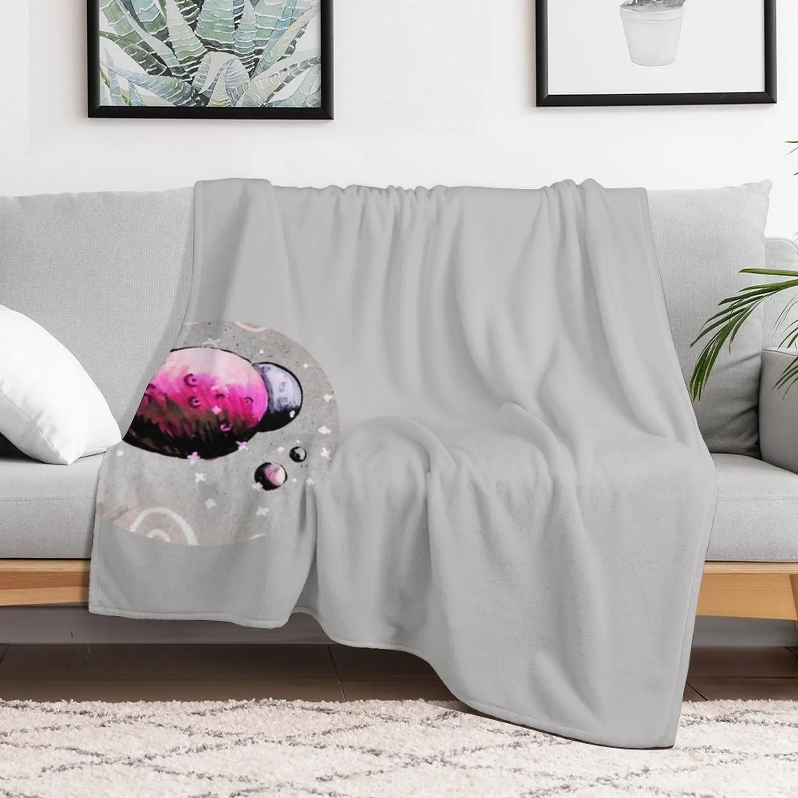 Pink Planets Throw Blanket Warm Comfortable Blanket Gift for Parents Friends
