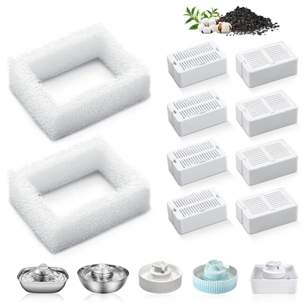 Pet Fountain Replacement Filters, Cat Water Fountain Carbon Filters, Foam Filters for Cake Ceramic Cat Fountain, 8Pcs