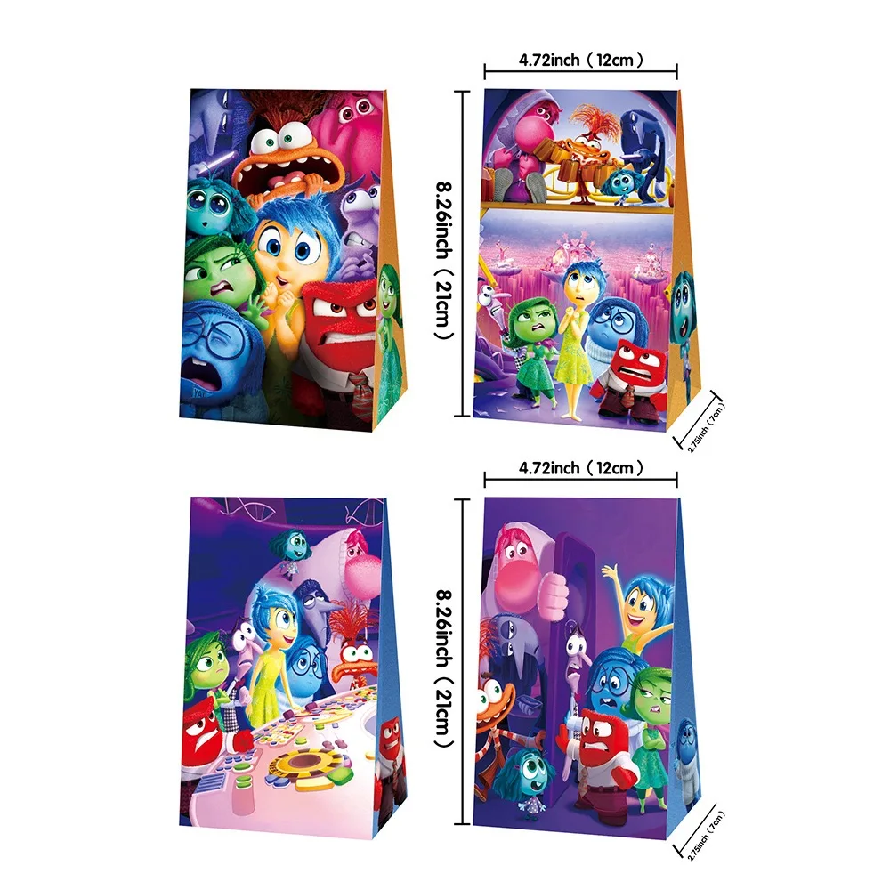 12pcs Disney Inside Out 2 Theme Paper Gift Bags Birthday Party Decoration Candy Bags With Sticker For Children Party Supplies