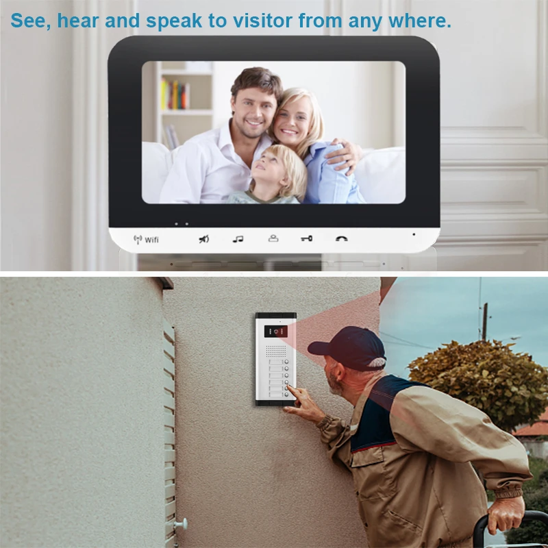 7\'\' Wired WIFI Color Video Door Phone Intercom System IR Night Vision Camera Doorbell +Indoor Monitor Screens for 2~6 Apartments