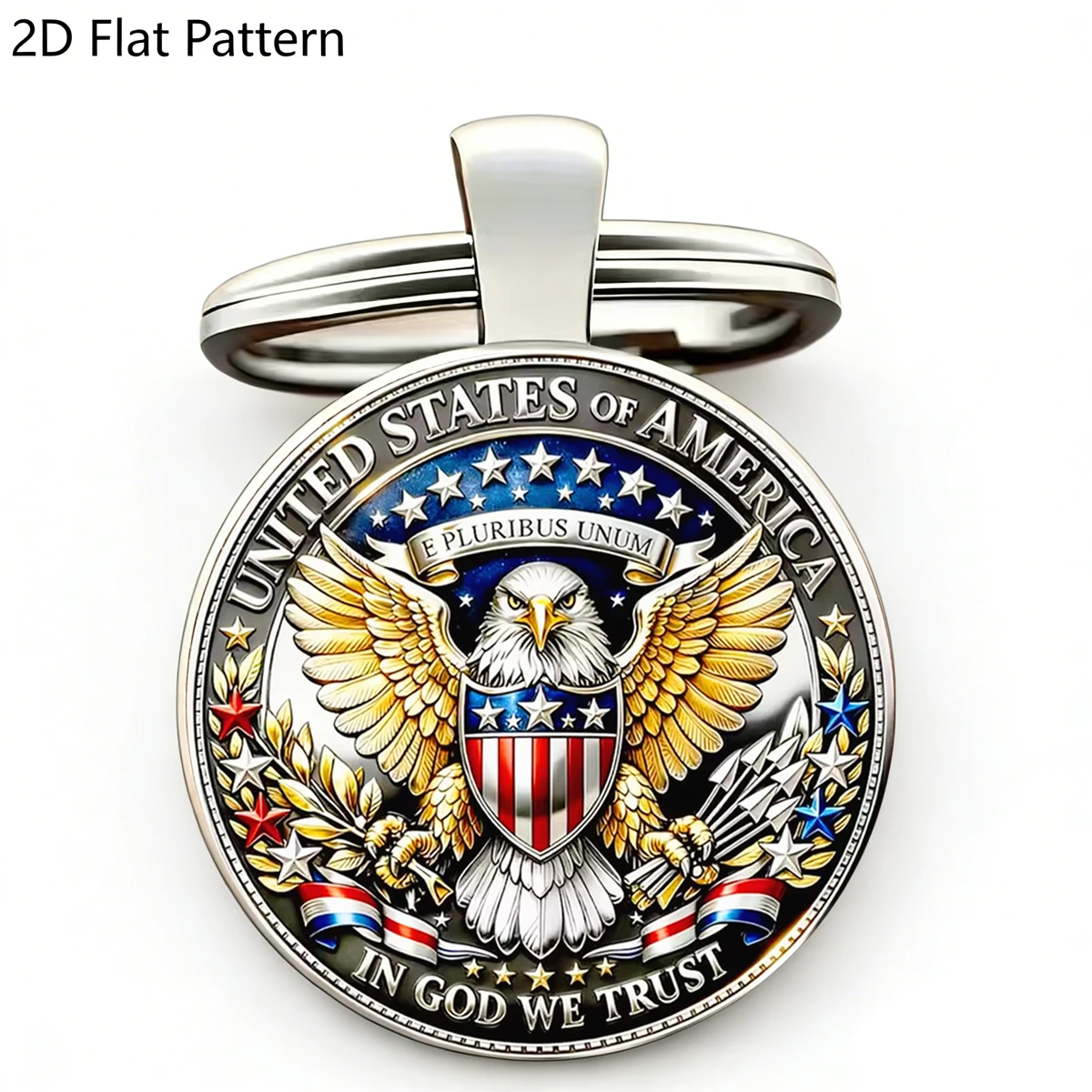 1pc USA Keychain 250th Anniversary Souvenir, In God We Trust, 2D Glass Dome, Independence Day Commemorative, Car Backpack Charms