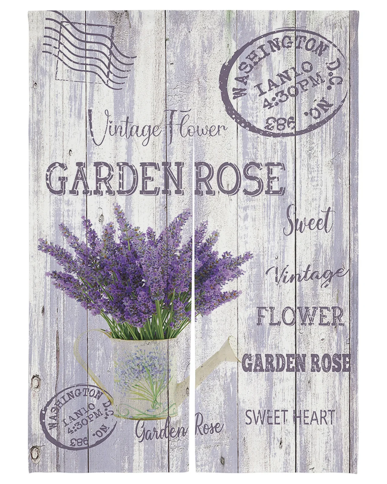 Purple Flowers Lavender Kettle Vintage Postcard Wood Grain Door Curtains Partition Kitchen Doorway Drapes Cafe Restaurant Decor