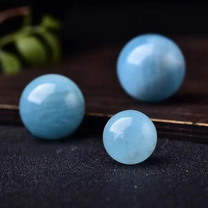Authentic Natural Aquamarine Round Sphere Healing Stone Throat Chakra Mineral Crystal Ball for Peace Protection Home Altar