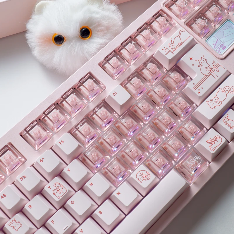 Leuke Jelly Cat Thema Keycaps 140 toetsen PBT + PC Keycaps Roze Kersenprofiel Aangepaste Key Caps voor mechanisch toetsenbord Geschenken PC Gamer