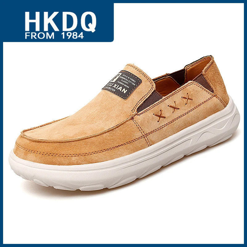 

HKDQ High Quality Genuine Leather Shoes Men New Comfortable Platform Men's Suede Loafers Fashion Yellow Slip-on Casual Men Shoes