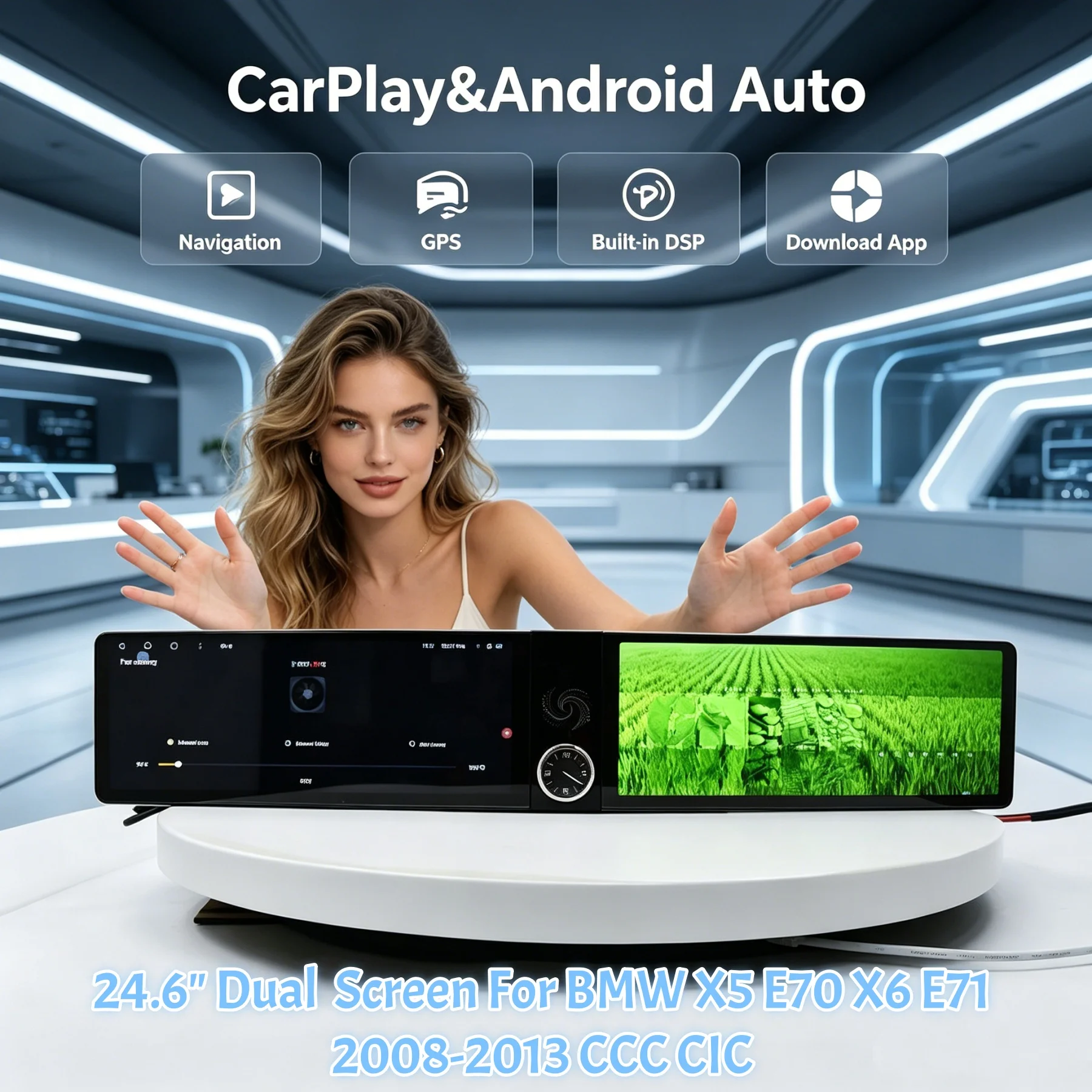 

24.6 INCH Dual Touch Screen Android Car Radio Carplay For BMW X5 E70 X6 E71 X6M X5M 2008-2013 Multimedia Video Player GPS Navi
