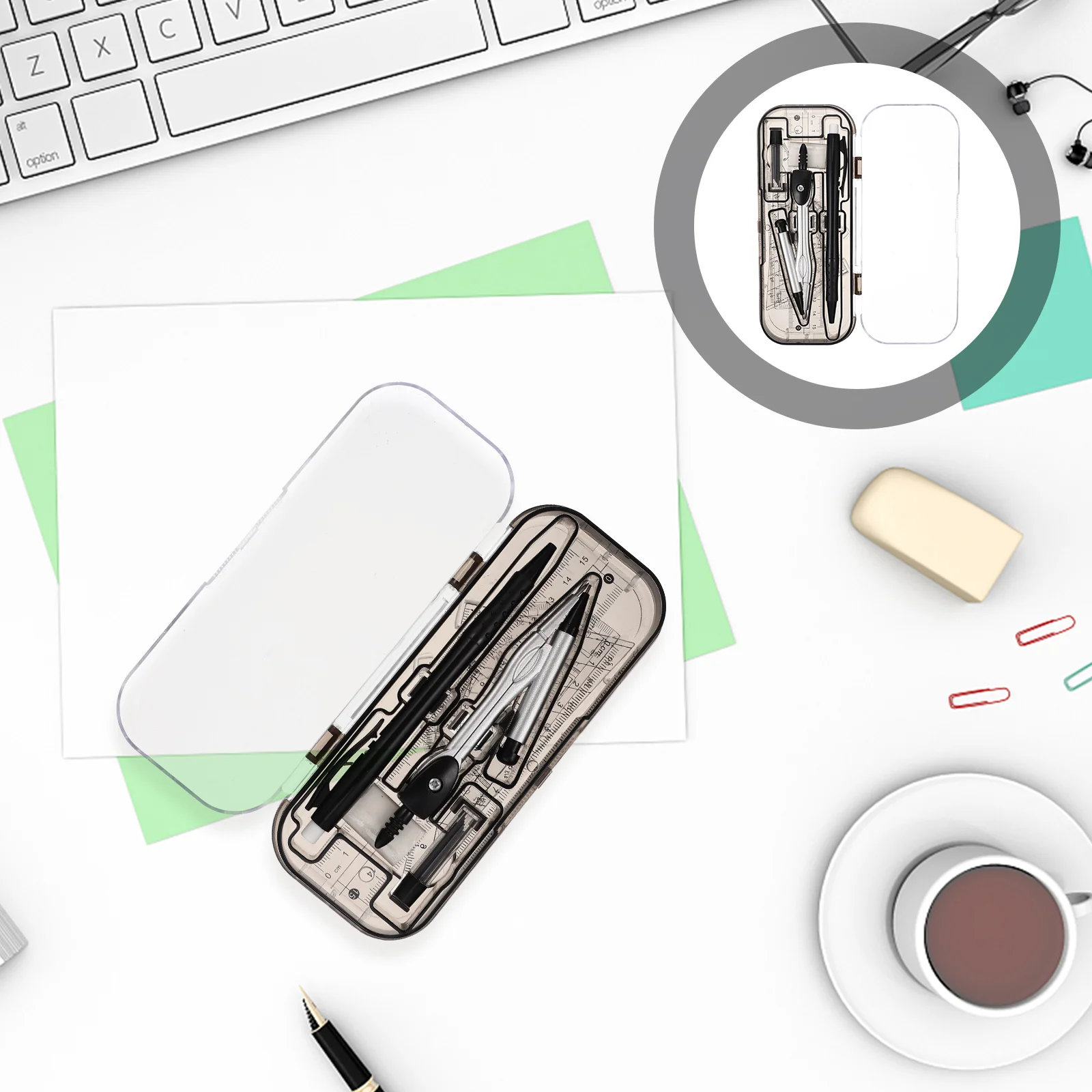 Compass Stationary Set Protractor for Geometry Suite Drawing Black Ruler Measuring Kit Professional Student