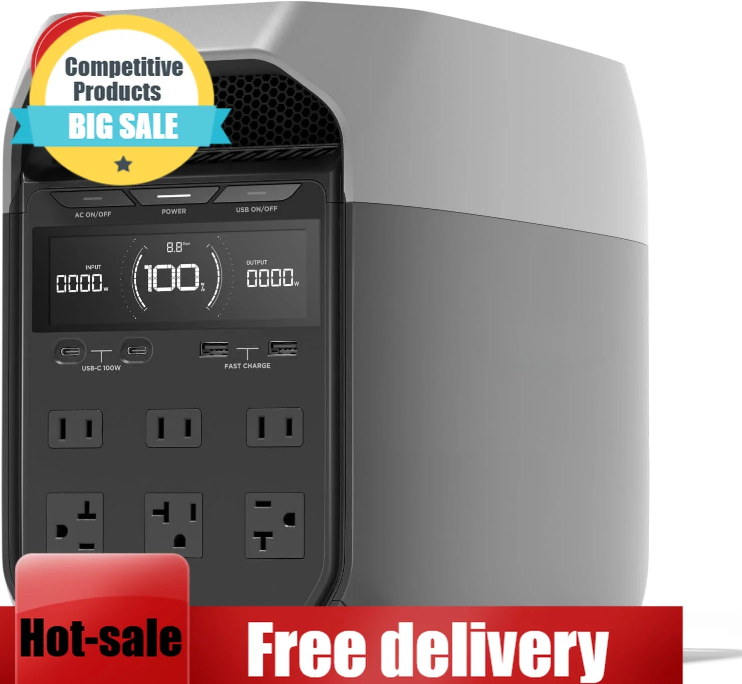 Notstromversorgung für Zuhause - Vollständige Aufladung in 56 Minuten, DELTA 3 Tragbare Powerstation, 1024Wh LiFePO4-Akku, 1800W AC/100W USB-C-Ausgang, Solar-Generator