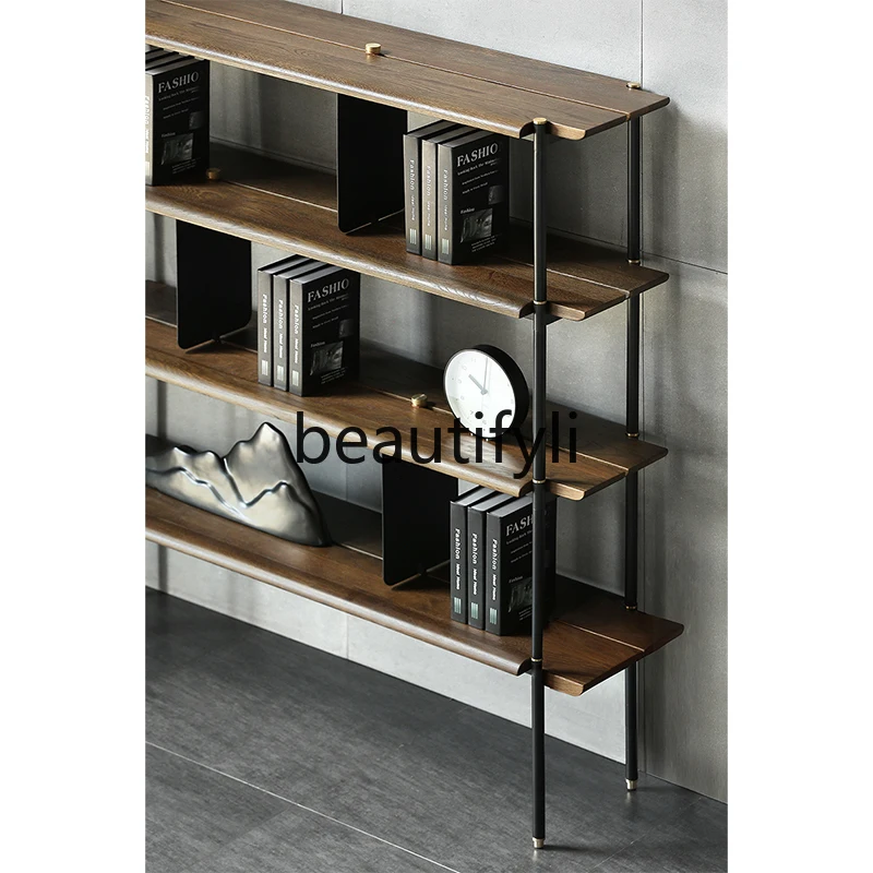 Nordic medieval retro bookshelf industrial style solid wood display combination shelf shelf