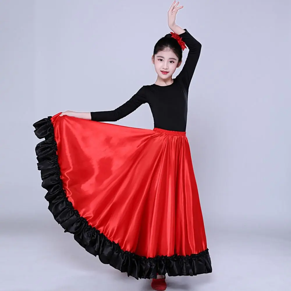 Smooth Kids Spanish Paso Doble Skirt Polyester Big Swing Flamenco Dance Skirt Performance Carnival Dress Latin Dance Costume
