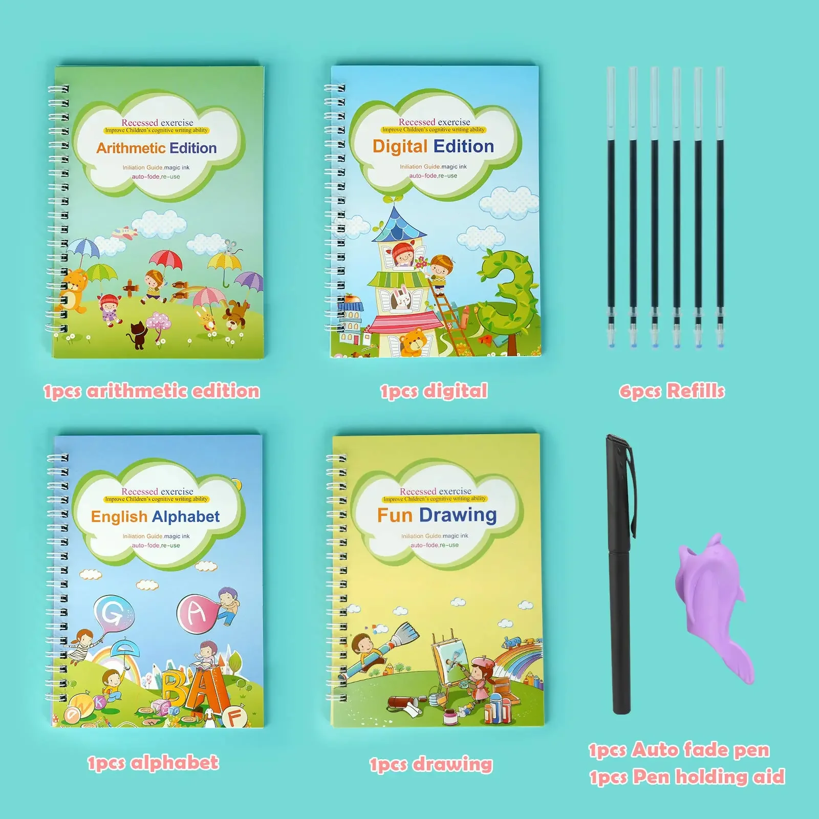 4Books Pen Magic Copy Book Free Wiping Children's Kids Writing Sticker Practice English Copybook For Calligraphy Montessori Gift