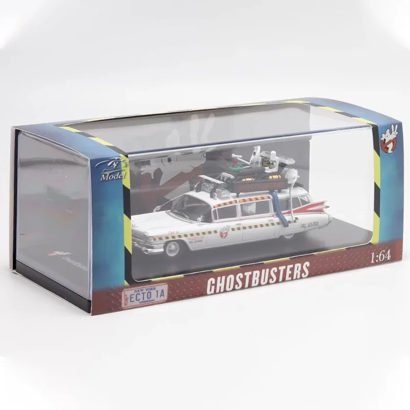 Novo em estoque ys 1:64 cadillac miller ecto1 extensíveis filme carro liga miniatura diecast cadillac ornamentos brinquedo personalizado crianças gif