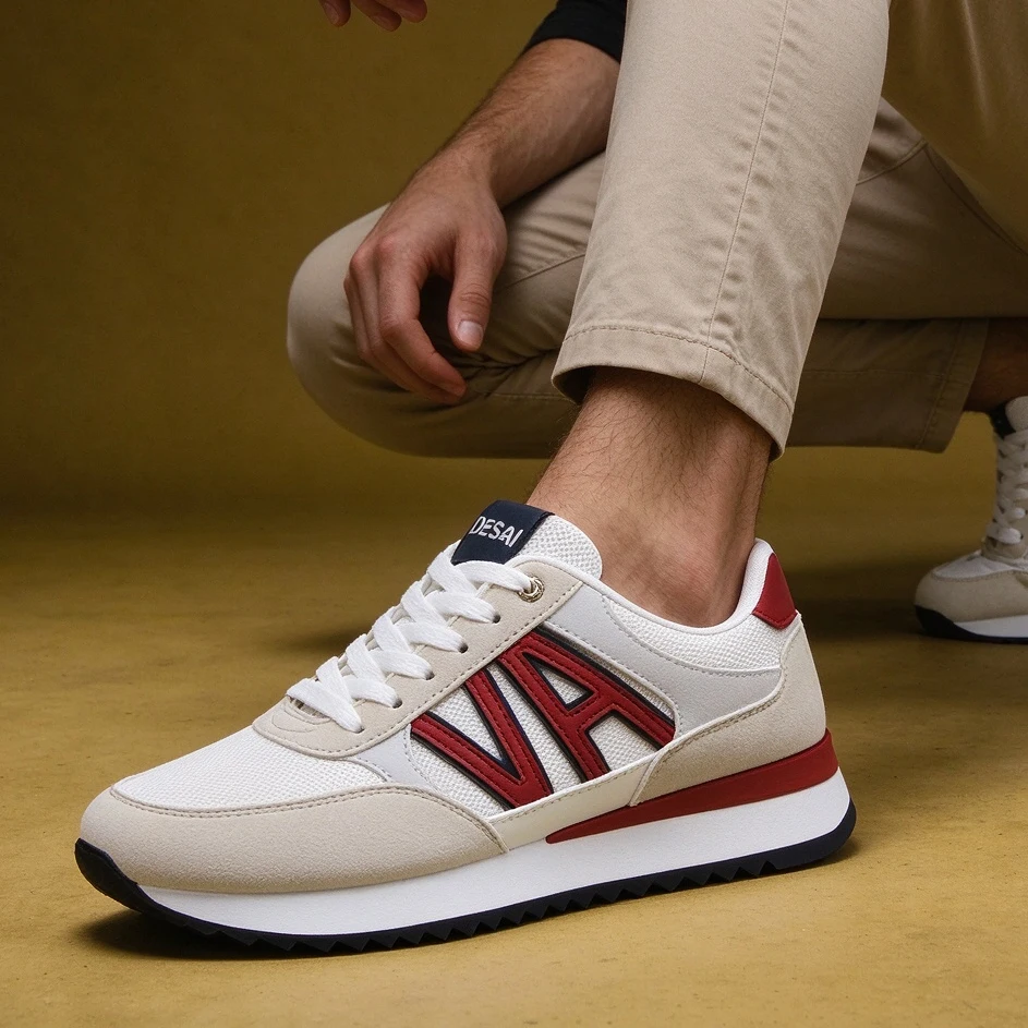 Men's Trendy Versatile Casual Shoes, Letter Design Stitched Lightweight Breathable Sneakers, Anti-slip Outdoor Footwear
