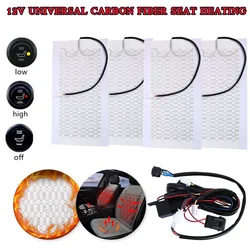 12V Universal Car Seat Heater Heat Pads Carbon Fiber Heated Heating Round Cushion Control Switch Kit Winter Warmer Seat Cover