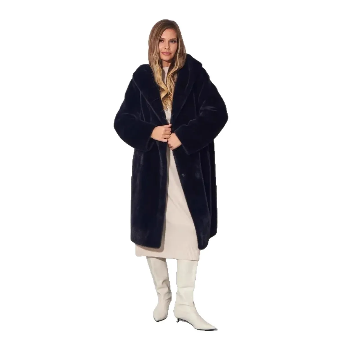 Cross-border Russian women's clothing mink fur fur coat winter extended hooded environmentally friendly plush coat