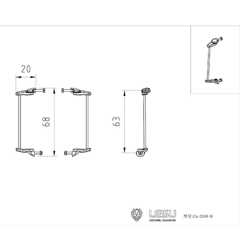 LESU cremagliera per specchietto retrovisore in plastica per il modello di autocarro con cassone ribaltabile 1/14 fai da te TAMIYA Benz 3348 RC