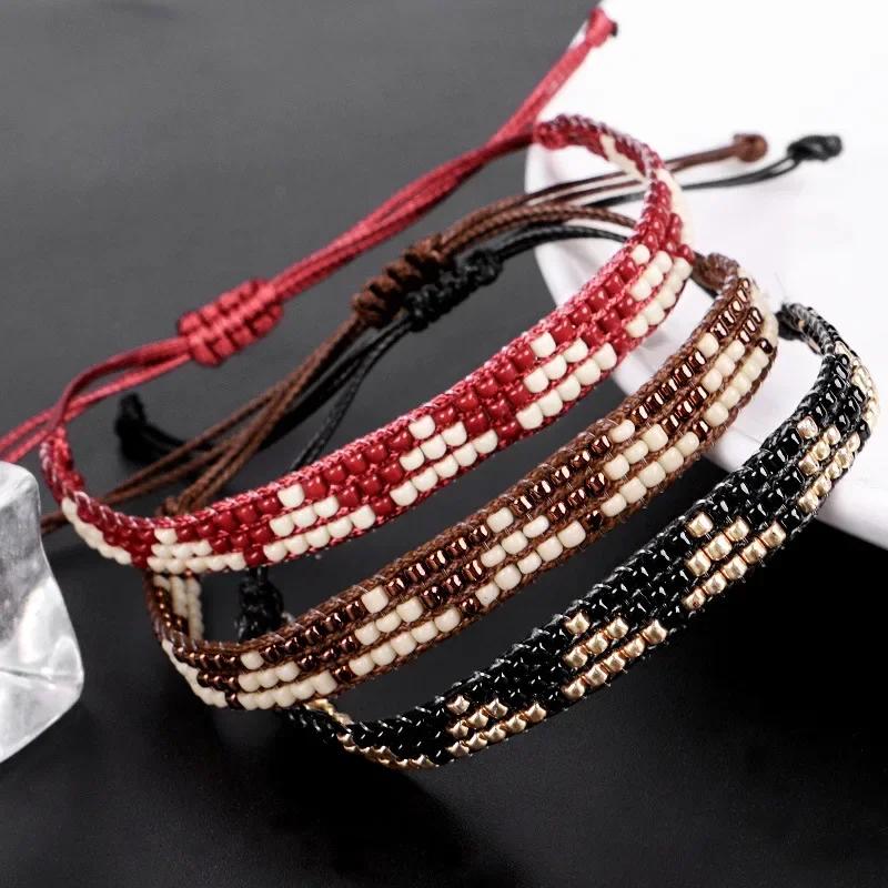 Rice bead bracelet Splicing figure Hand weaving Adjustable Bohemia Retro Tidal current Female Simplicity Beaded bracelet