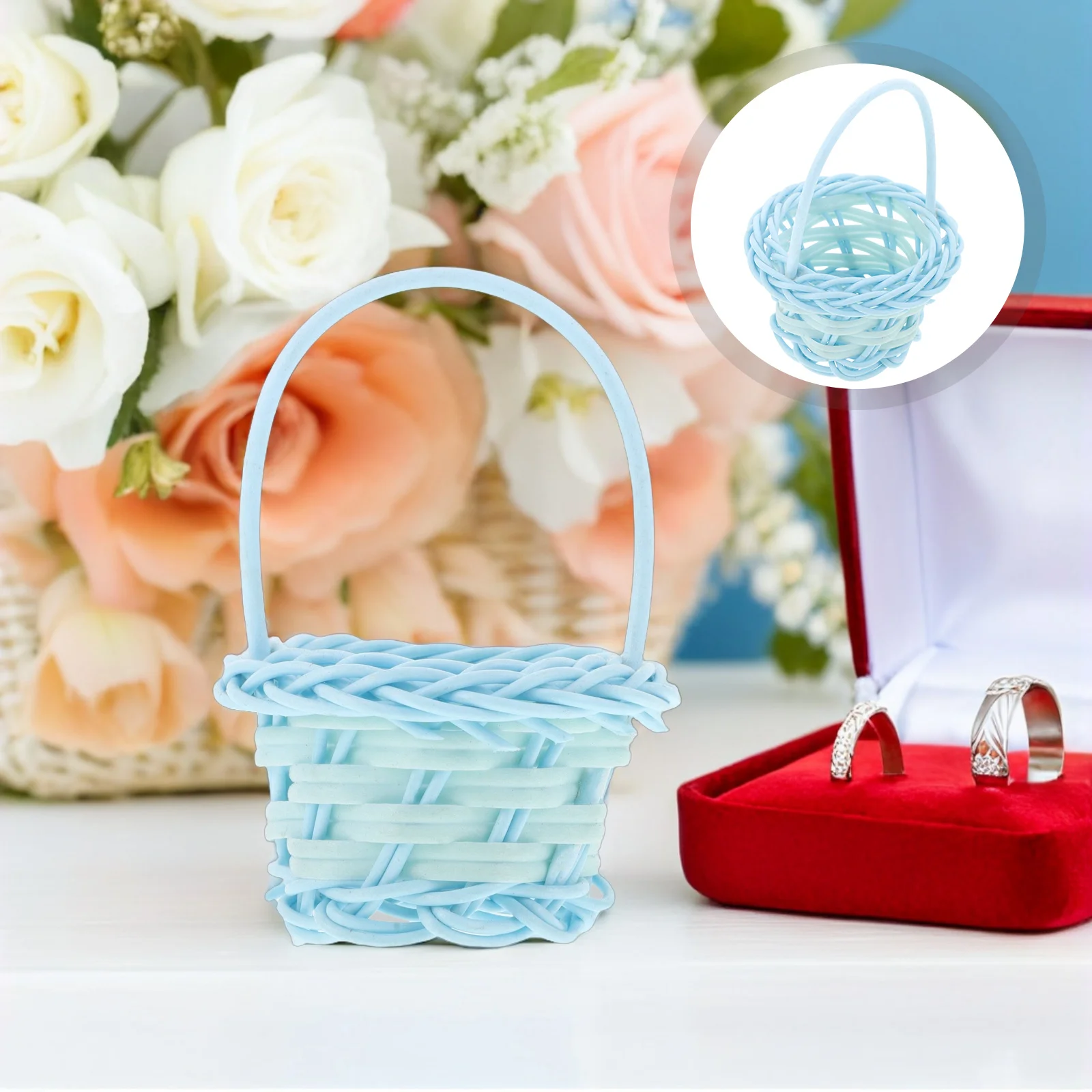 10Pcs Handwoven Flower Baskets Plastic Woven Storage Baskets Handle Wedding Flower Girl Fruit Candy Holder Home Garden Decor