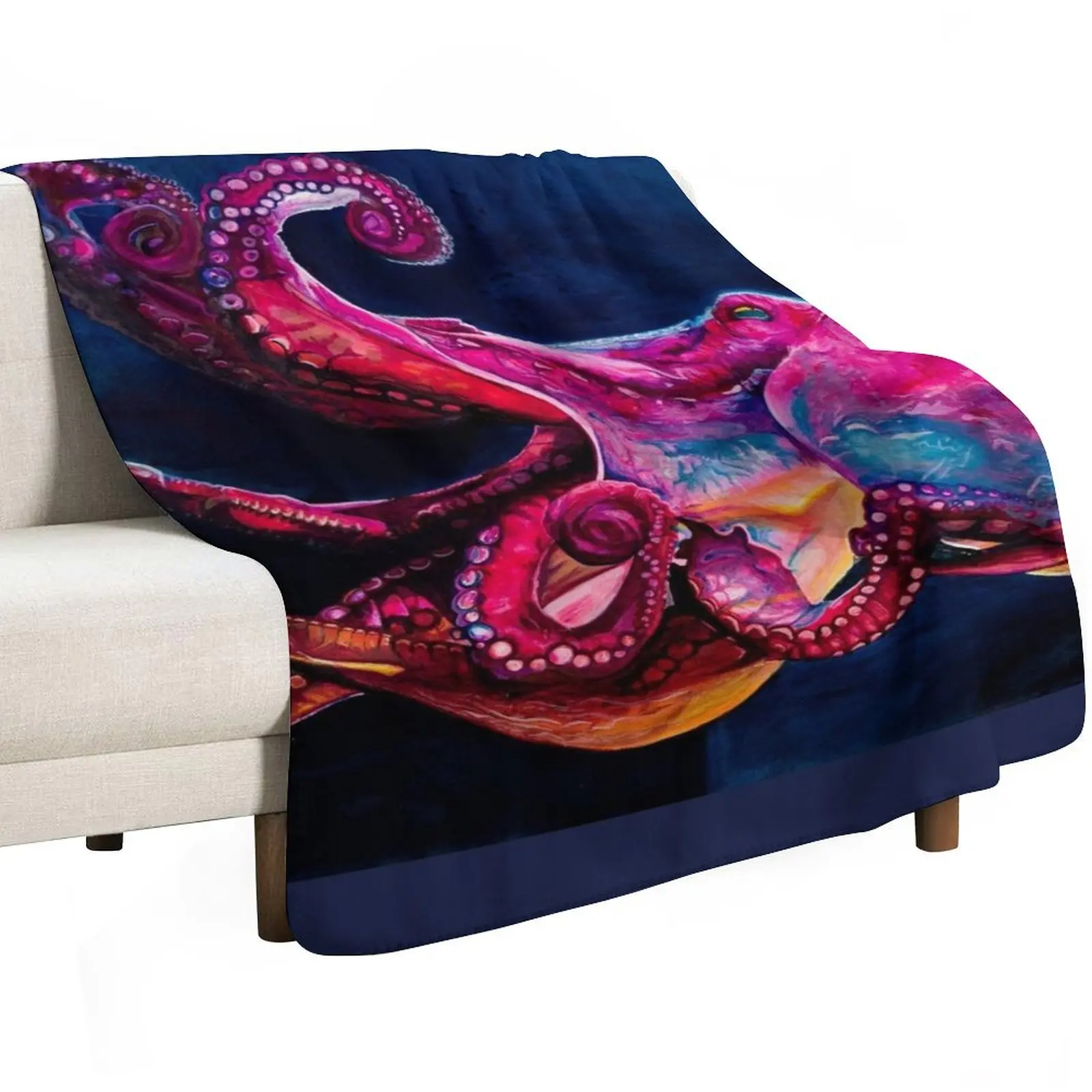 Deep colourful pink and blue octopus ink painting from the depths Throw Blanket Comforter Bed linens Decorative Sofas Blankets