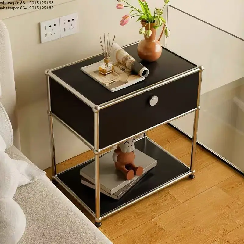 Vintage Bedside Cabinet with Stainless Steel Modules Buffet Sideboard Luxury Storage Drawers Storage Organizer Cabinet for Home