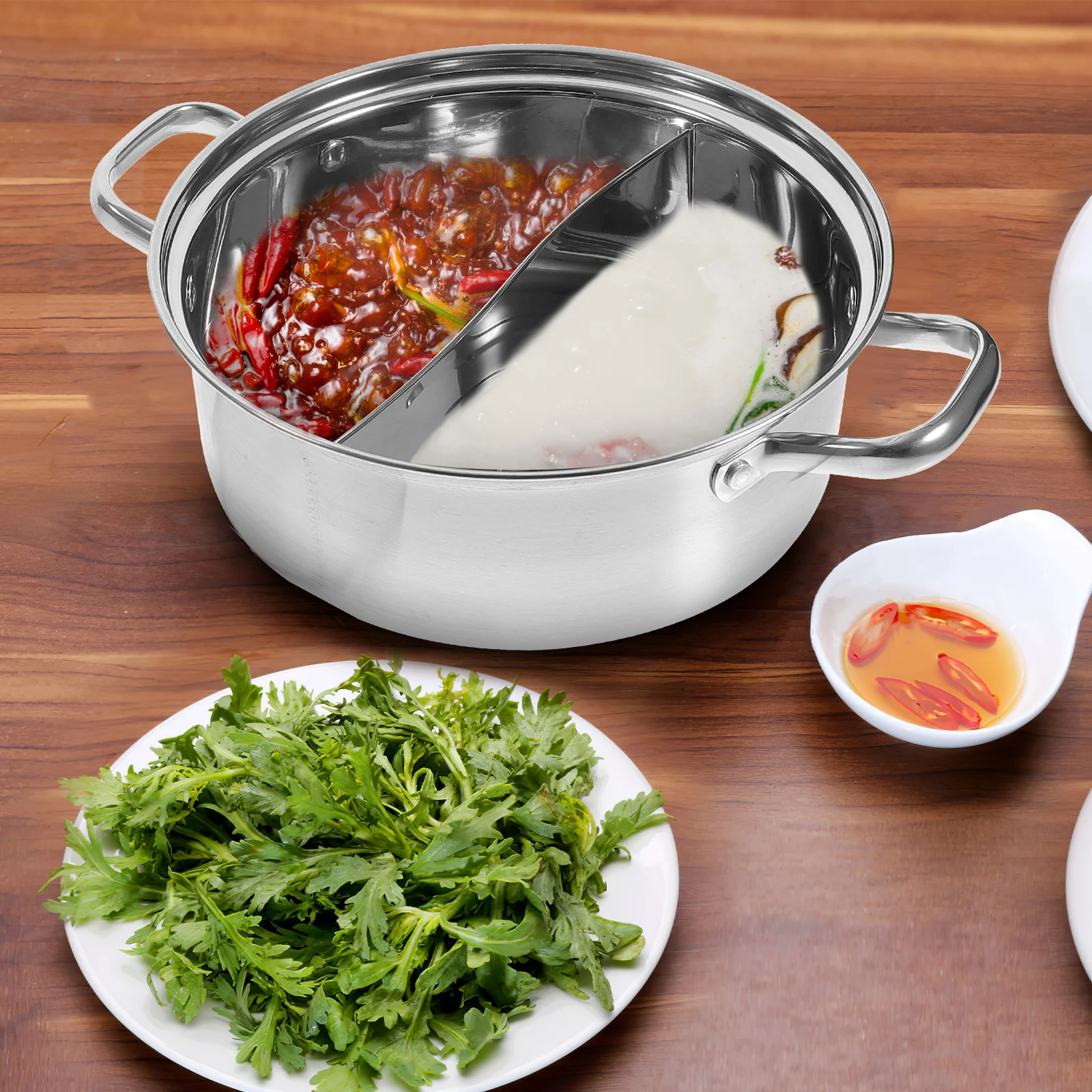 

Stainless Steel Hot Pot Non- Soup Pot Cooking Boiler for Gas Stove Induction Cooker Easy Clean