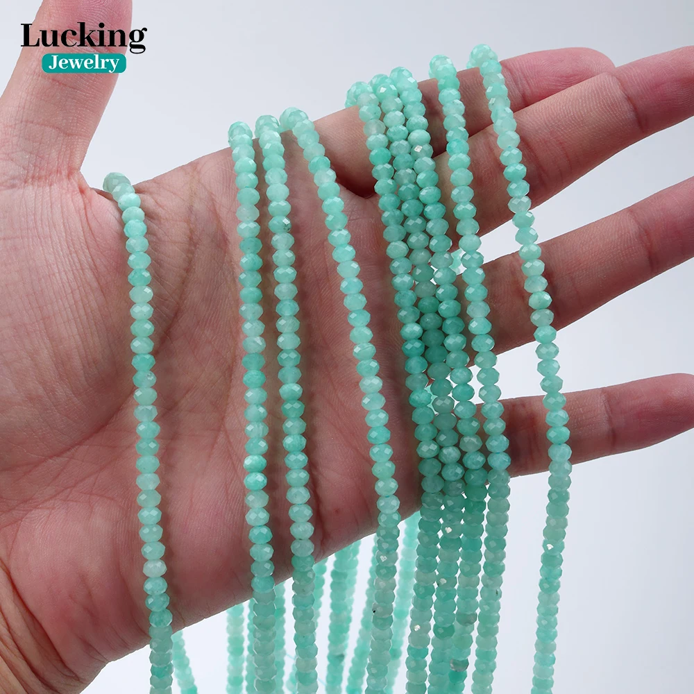 Rara amazonita Natural de Mozambique, Rondelle facetado de 3x4mm, color cian único para fabricación de joyería, manualidades de cristal curativo DIY