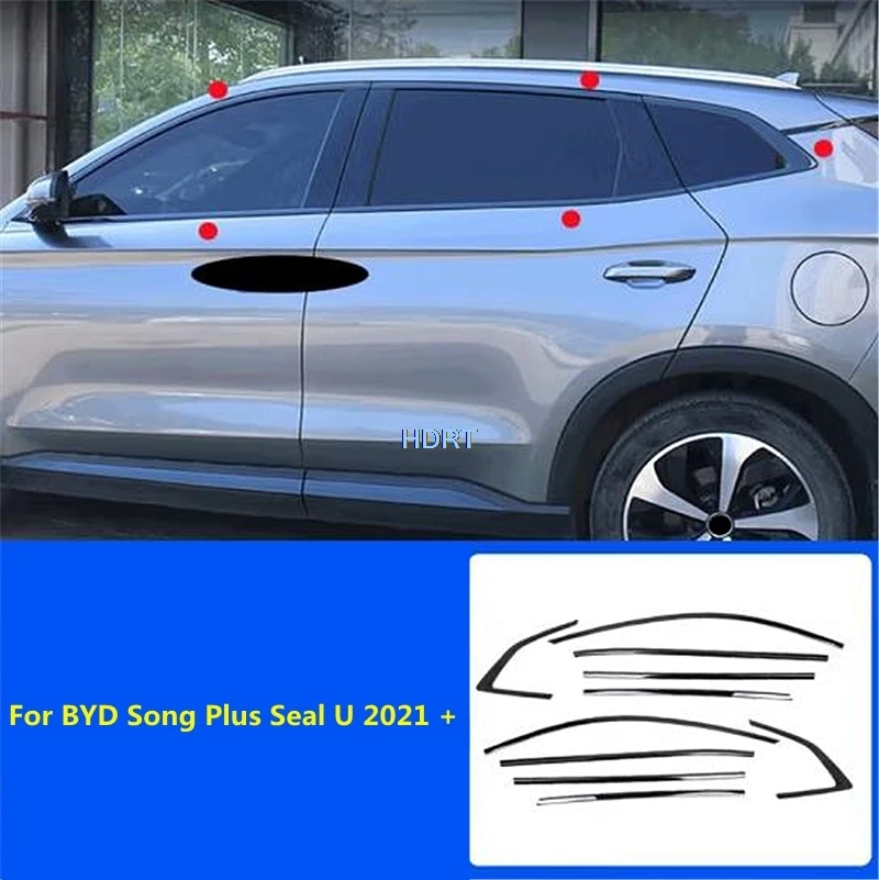For BYD Song Plus Seal U 2021 + Car Style Side Window Trim Strip Glass Molding Protector Decoration Accessories Exterior Sticker