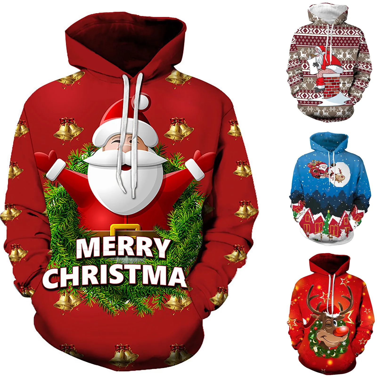 

Oversized Hoodies Men's Christmas Claus Deer Cartoon Pattern 3D Printing Sweatshirts Long Sleeve Tops Casual Streetwear Tops