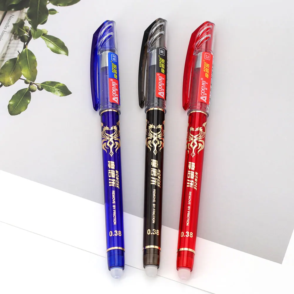 12 Stück/Set löschbare Gelstifte-Set, 0,5 mm blau/schwarz/rot löschbare Stiftmine, waschbarer Griff, löschbarer Stift, Büromaterial – Detail 2