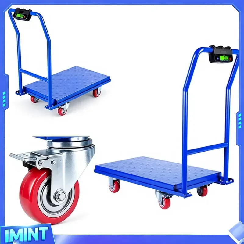 300KG CSilent Carbon Steel Flatbed Cart Trolley HD Digital Display Silent Swivel Casters OEM ODM Logistics Supermarket