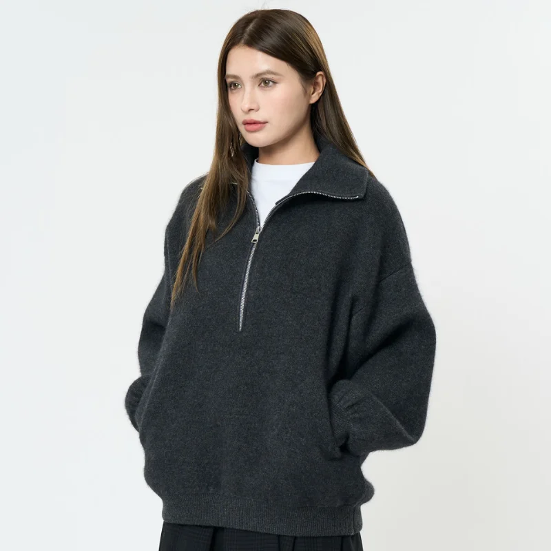 

Winter Women's High Neck Long Sleeve Loose Sweater Casual Solid Color Knitwear
